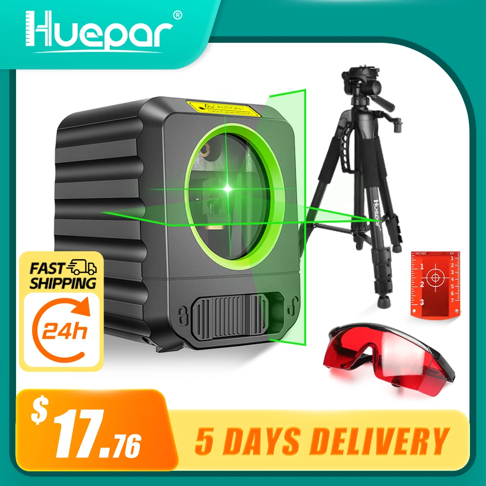 

Huepar B011G 2 Lines Laser Level Self-Leveling Vertical & Horizontal Green Beam Cross Line Lightweight and portable