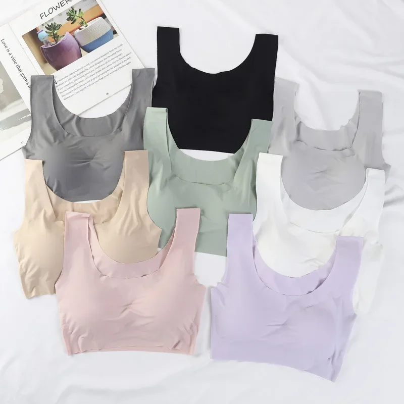 

Japanese Seamless No Steel Ring Ice Silk Gathered Large Size Running Vest Yoga Sports Underwear Women's Bra