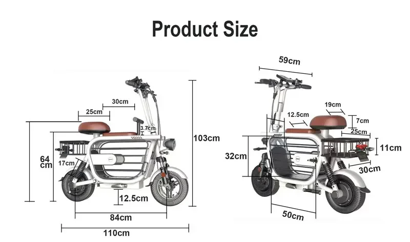 YIDI New Design Light Weight 500W Electric Bicycle Basket Folding Mini Pet Electric Scooter With Child Seat