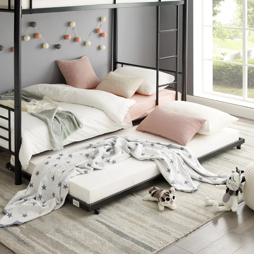

Twin Roll-Out Metal Trundle Bed Frame - Black Freight Free Simple Bed Foldable Folding Bedroom Furniture Home