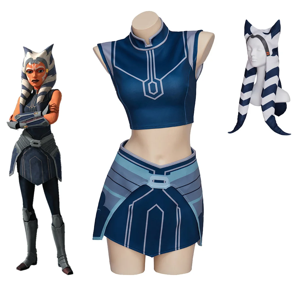 Ahsoka Tano Cosplay Costume blue Uniform with Hat Adult Woman Ahsoka