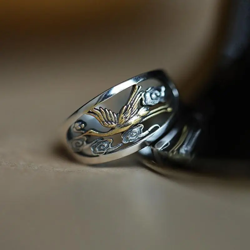 

New 2023 Vintage Silver Color Flower Ring Women's Hollow Open Ring Banquet Jewelry Accessories Gift