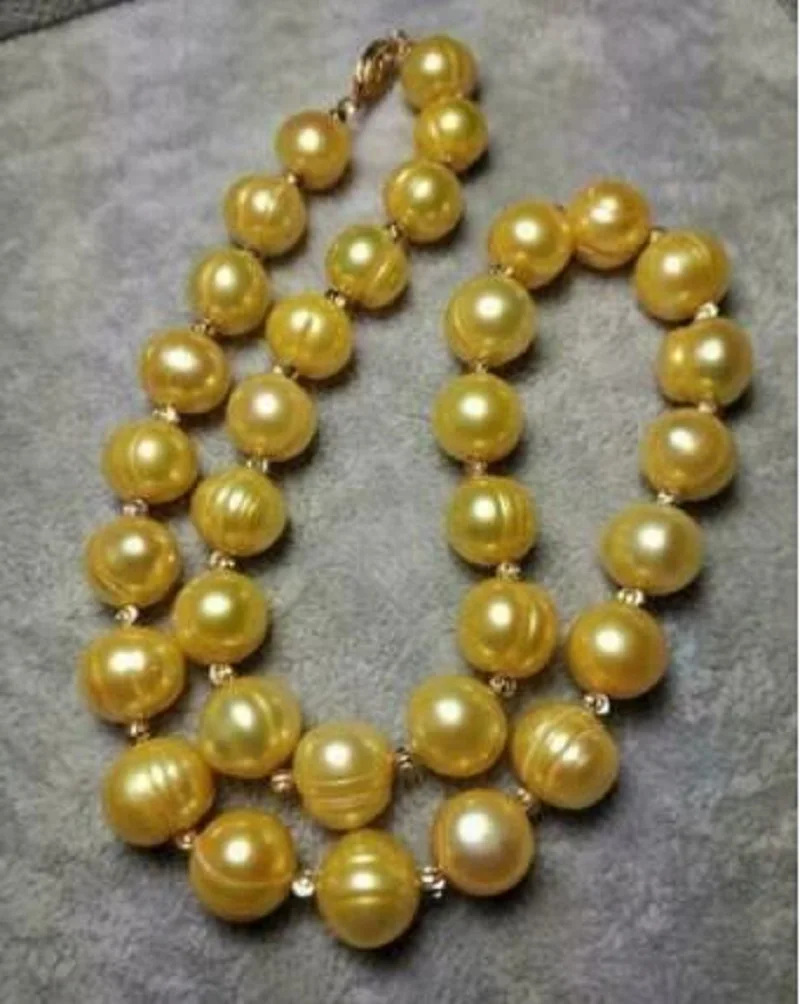 

fashion jewe18" Baroque AAA 11-12MM golden SOUTH SEA NATURAL PEARL NECKLACE