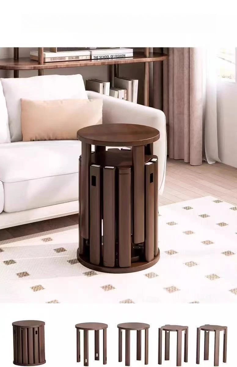 Solid Wood Stackable Stool Modern Dining Table Chair Foldable Tea Table Bench Comfortable Practical Easy Storage