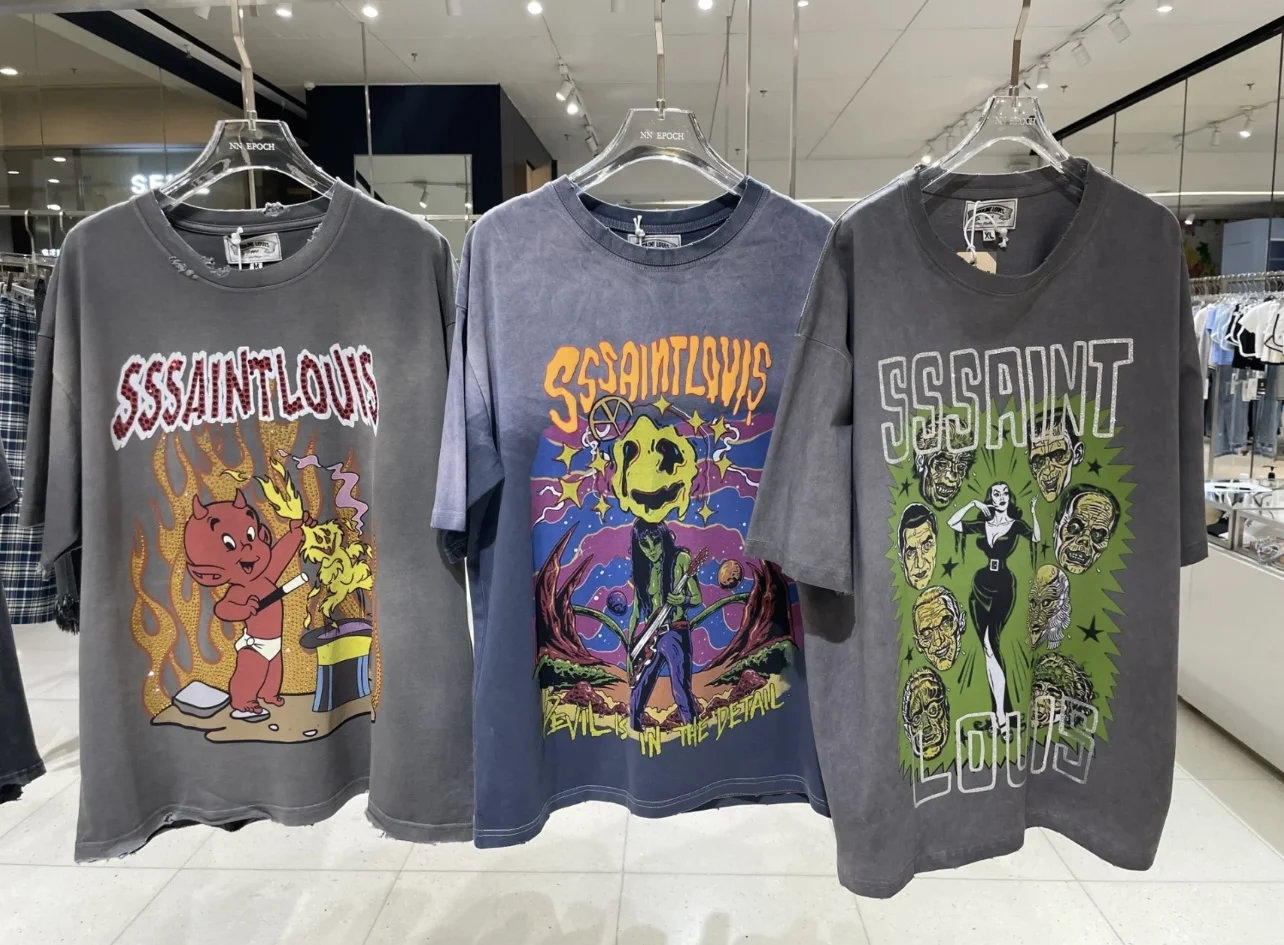 

Saint Michael Vintage Washed Loose T-shirt Street Rock Vintage Round Neck Short Sleeve T-shirt