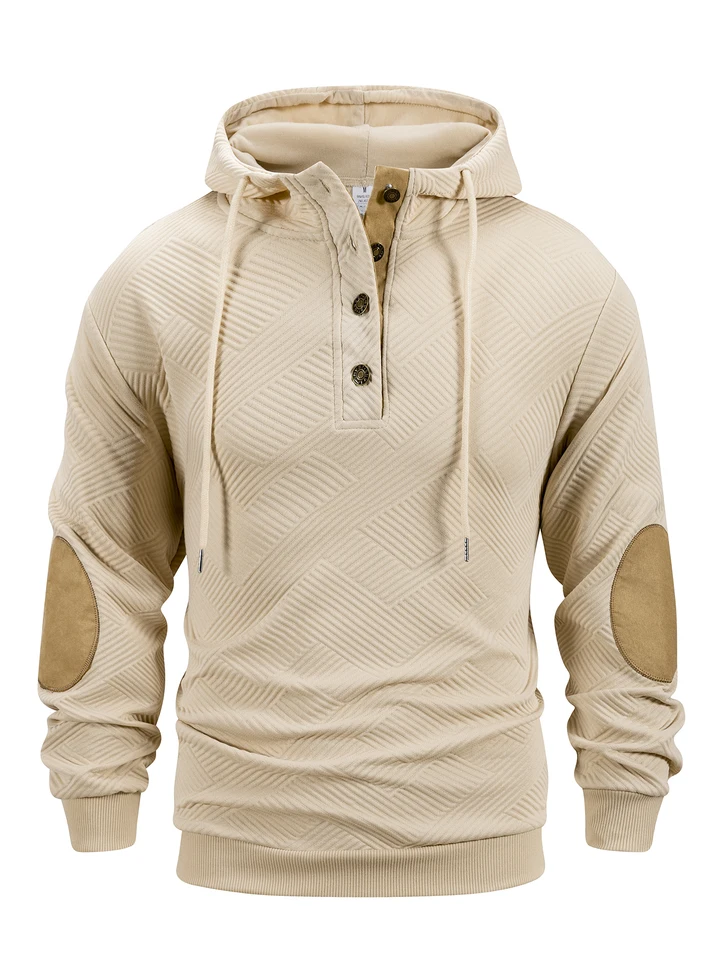 Men's Geometric Jacquard Hoodie with Elbow Patches