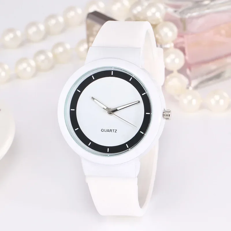 핑크 걸스 라운드 다이얼 쿼츠 시계, 여성 패션, 캐주얼 실리콘 스트랩, 아날로그 Relogio Feminino, 심플한 Horlogies