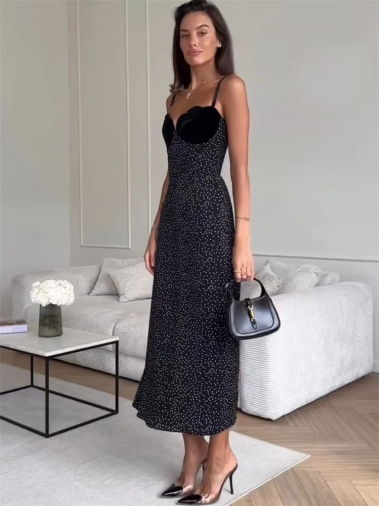Wmstar Dresses for Women Wholesale Party Evening Patchwork Blocking Cinched Waist Polka Dot Printed Elegant Sexy Maxi Dress
