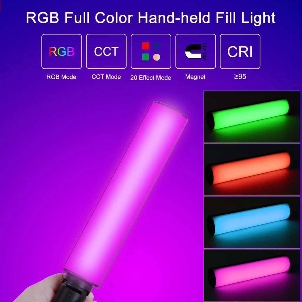 W200RGB LED 비디오 라이트 충전식 RGB 핸드헬드 라이트, 2500K-9000K 밝기 조절 미니 데스크탑 삼각대, 브이로그 라이브 스트리밍 라이트