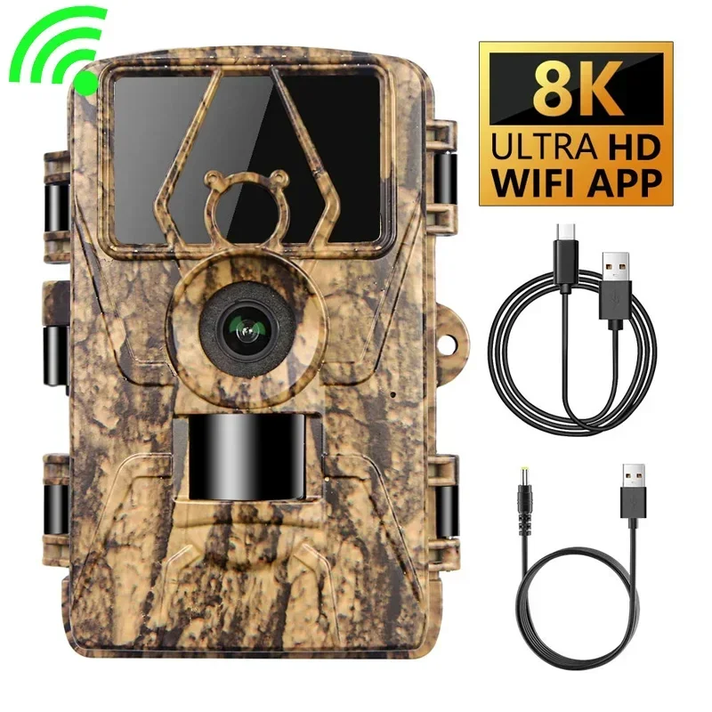Caméra de chasse 8K WiFi PR801W 60MP étanche vision nocturne surveillance ferme application mobile