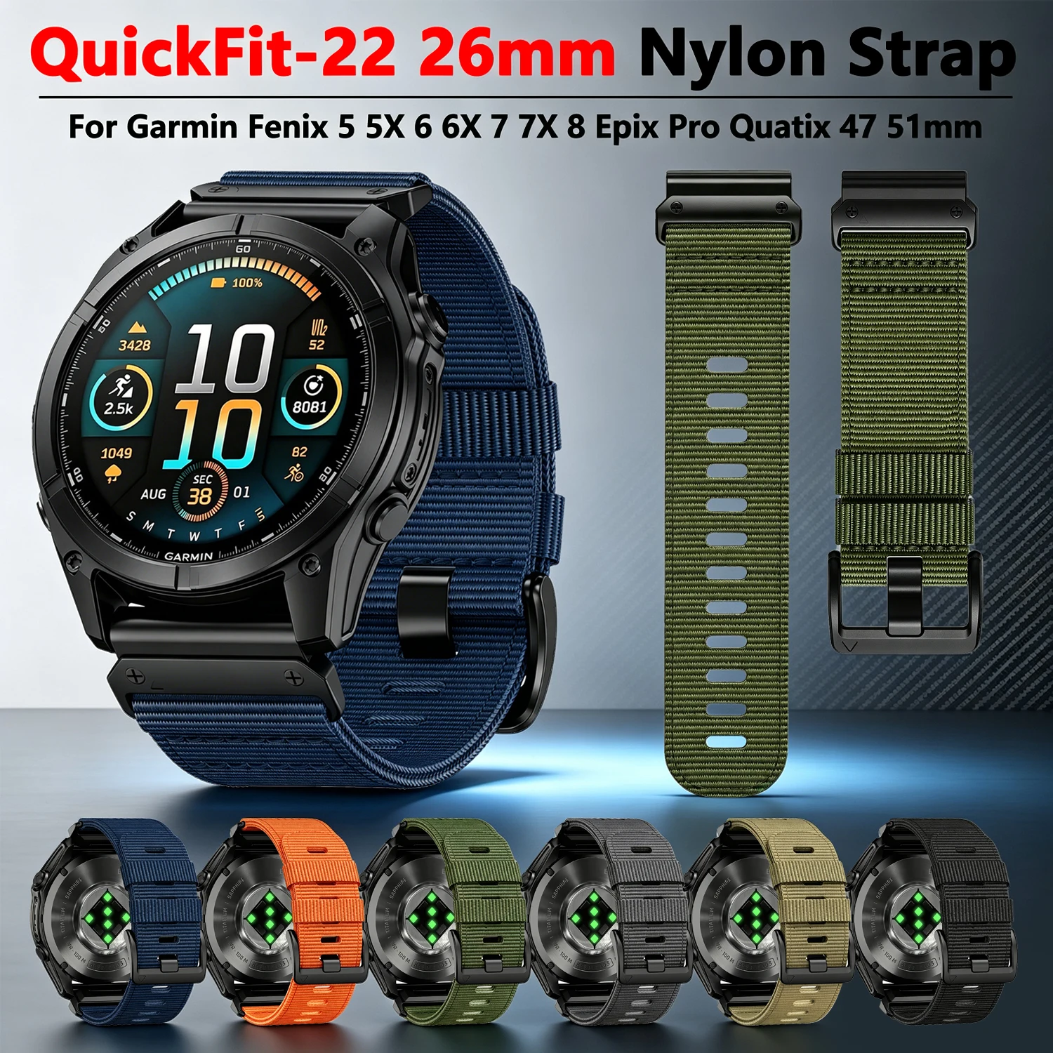 Nylon Watch Strap - 22MM/26MM Adjustable Smart Band