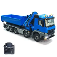 10x10 RC 1/14 Hydraulic Metal Crane Dump Truck Full Dumper Car Model Rear Axle Lifting U-shaped Bucket with Light Sound TH23566 2