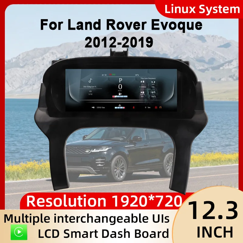 Grupo de instrumentos digitales para Land Rover Evoque 2012-2019 iOS Carplay, velocímetro, tablero, calibre, reproductor de tablero LCD HD de 12,3 pulgadas 1