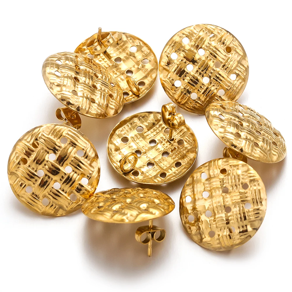 

10pcs Stainless Steel Round Gold-plated Earrings Openwork Fashion Parts for DIY Metal Crafts Jewelry Making Supplies Wholesale