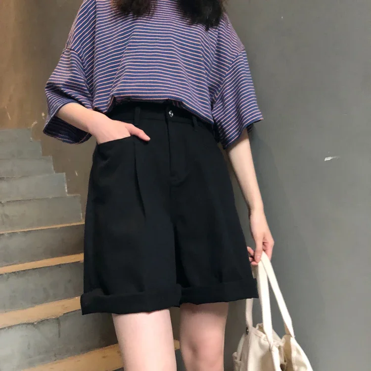 2024 Women High Waist Sweet Pink Shorts Soft Wide Leg Denim Shorts Japanese Harajuku Summer Girl All-Match Solid Casual Outfits