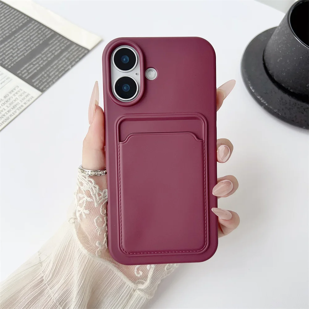 Classic Frosted Solid Colours Card Case For iPhone 17 Pro Max 16 15 14 13 12 11 Pro Max Mini Plus Silicone Drop-proof Soft Cover