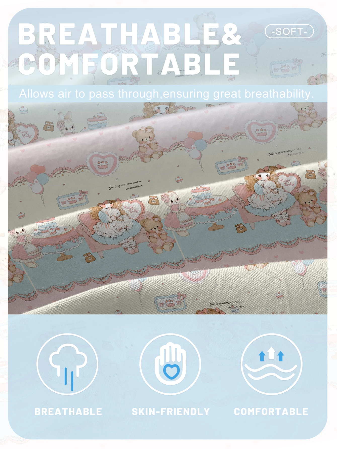 1 Cartoon Cute Little Bear and Doll printed matte Fitted Sheet, bedroom printed bed cover, bedding (excluding pillowcases) 5