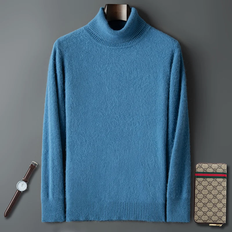 Autumn and Winter Men Loose Turtleneck 100% Mink Cashmere Sweater Men's Casual Thermal Pullover Solid Color Knit Plus-Size Top 6