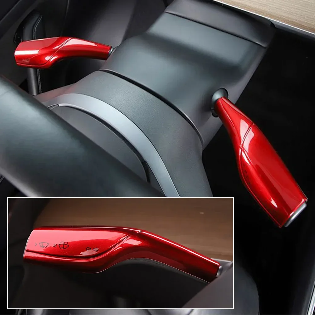 2Pcs Car Shift Knob Gear For Tesla Model 3 Y Lever Cover Trim Armor Steering Rod Car Wiper Steering Wheel Shift Protection Cover 4