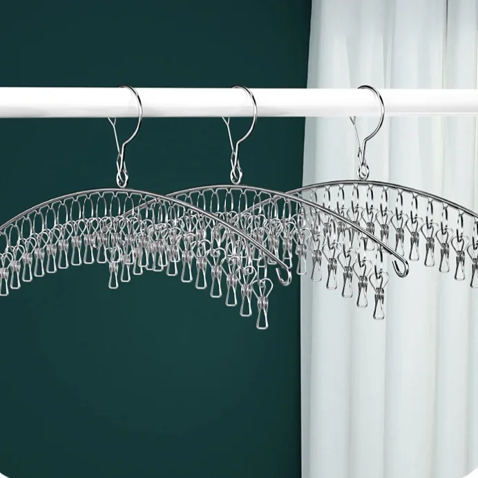 10/20Pegs Stainless Steel Clothes Drying Hanger Windproof Clothing Rack Clips Sock Laundry Airer Hanger Underwear Socks Holder 5