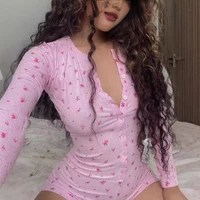 Women's Short Jumpsuits Slim Fit Stretch One Piece Yoga Playsuits Romper Sexy Fitness Female Pink GYM O Neck Bottons Sportwears - Image 4