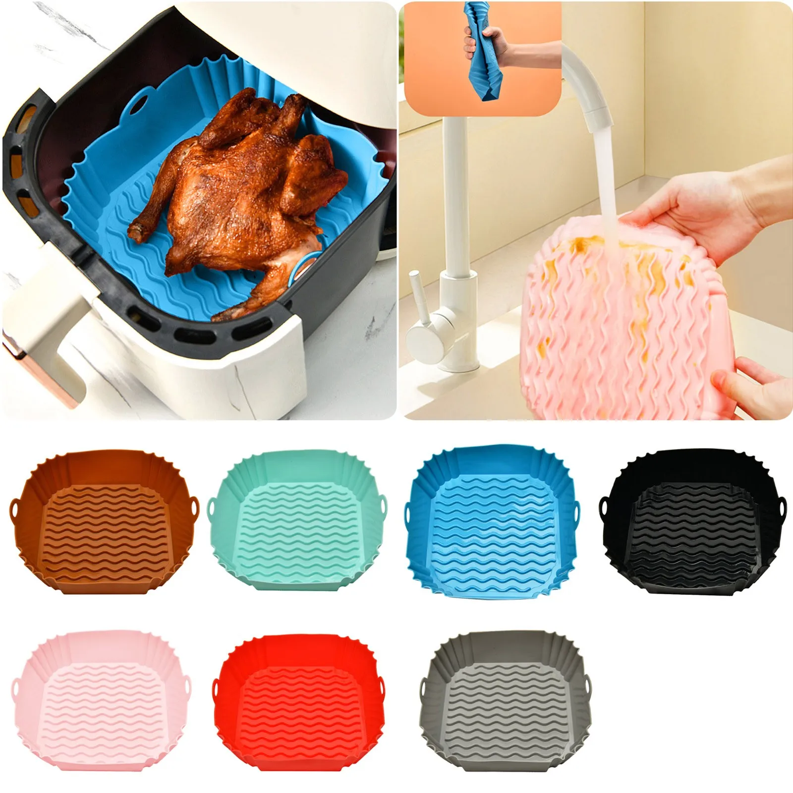 

Silicone Basket Pot Tray Air fryer Liner for Air Fryer Reusable Container Accessories Pan Baking Mold Canister Shape Kitchenware