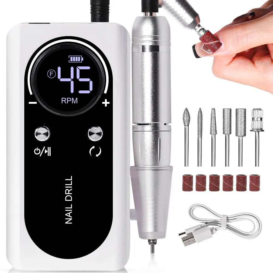 High-Speed Rechargeable Nail Drill with LCD Display and Low Noise - Professional Nail Care and Accessory Kit