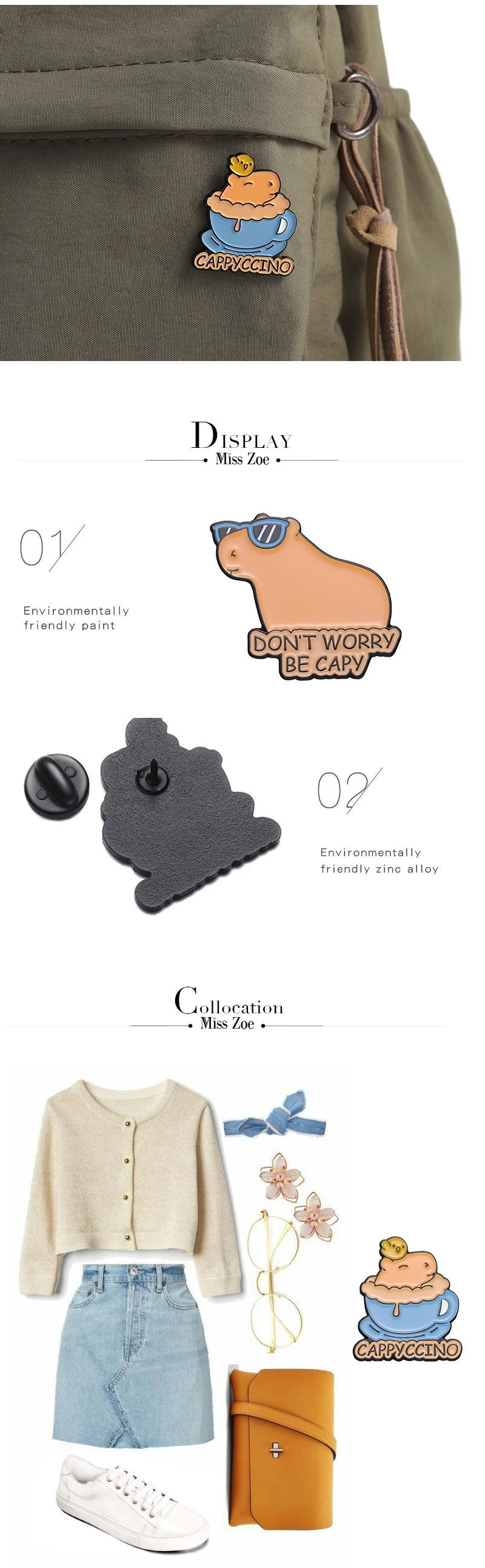 Niedliche Capybara Emaille Pins benutzer definierte keine Sorge cacy Broschen Revers Abzeichen Cartoon Tiers chmuck Geschenk für Kinder Freunde – Detail 3