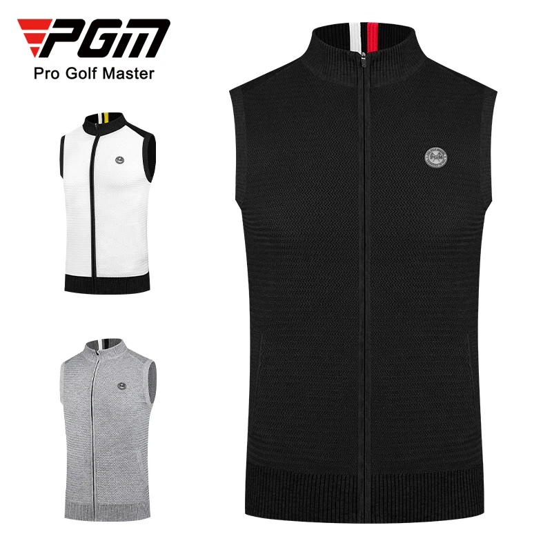 Pgm Men Golf Clothing Sleeveless Jacket Male Winter Knitted Warm Vest Windproof Stand Collar Golf Waistcoat Casual Sportswear