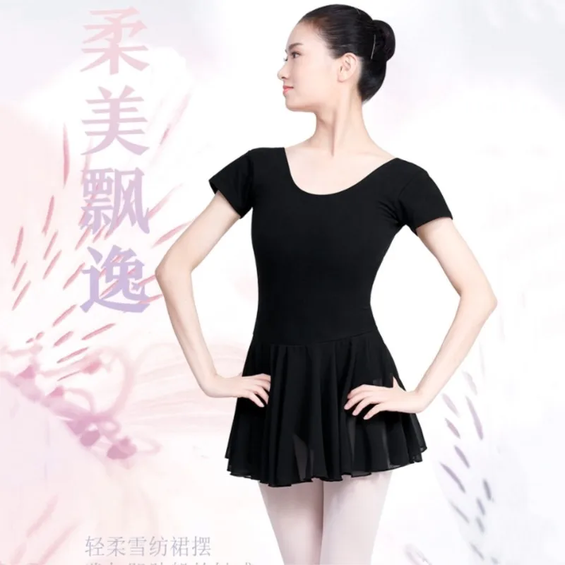 

Women Chiffon Ballet Dress Balck Ballet Leotards performance clothing Adult Dance Costumes Gymnastics Leotards Ballet Bodysuit