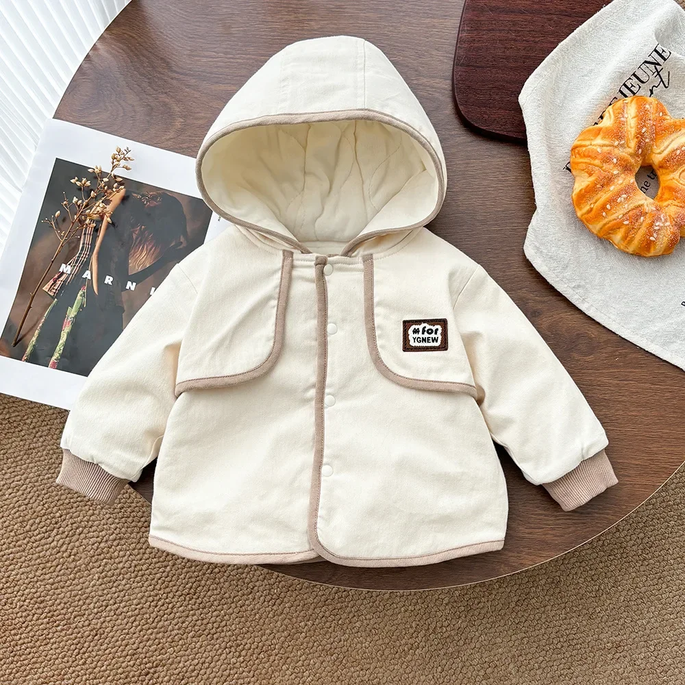 Winter New in Kids Baby Girls Boys Thicken Contrast-colored Quilted Jacket , Infant Toddler Hooded Fashion Top Outwear Coat