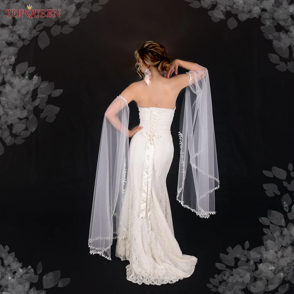 Wedding Dress Gloves Detachable Sleeves Soft Sheer Leaf Side Open Women Evening DIY Arm Accessories