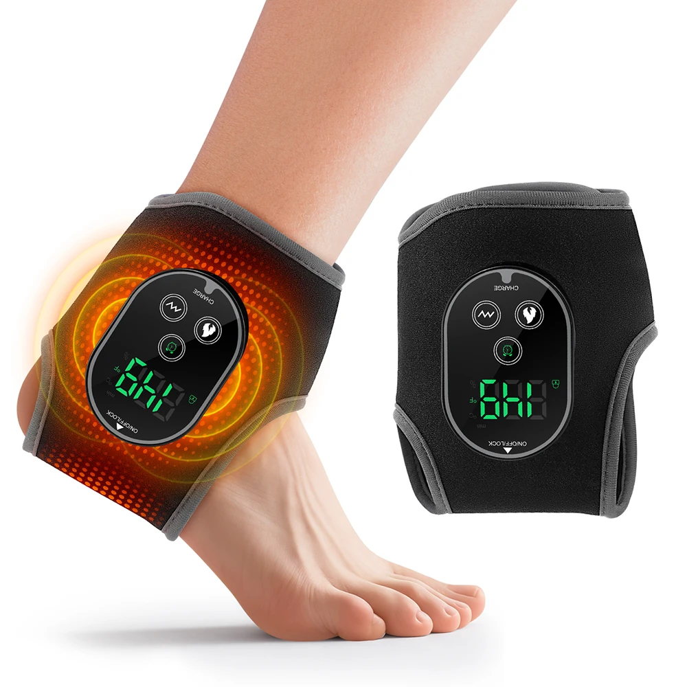 Rechargeable Heated Ankle Wrap Massager with 3 Intensity Levels & 4 Temperature Settings for Foot Care Vibration Function