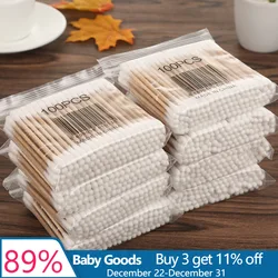 Cotons tiges en coton naturel pour bébé, bâtonnets biodégradables sans chlore, en trois formes, pour les premiers soins, le nettoyage du nez et des oreilles, 100 pièces 