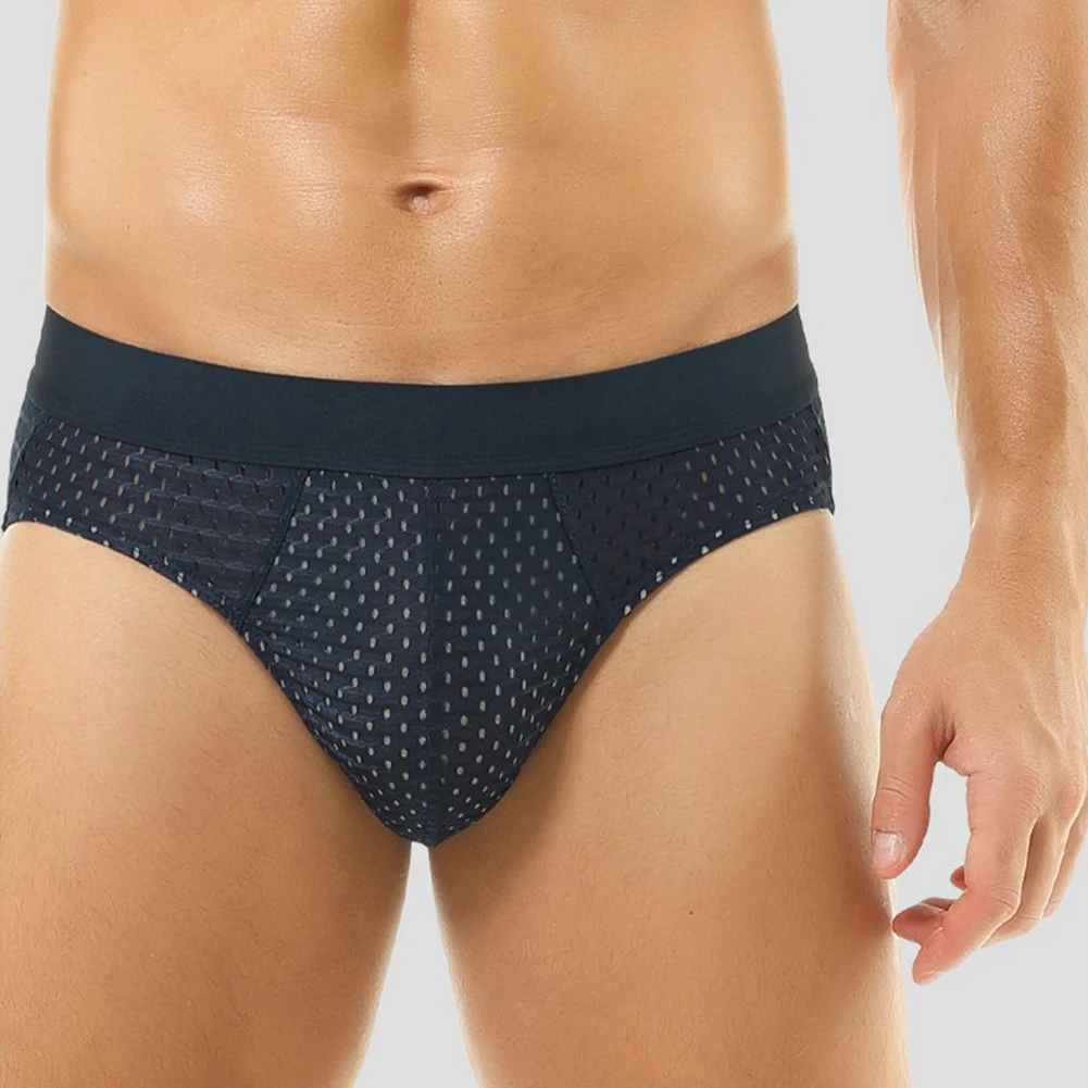 

Men Ice Silk Briefs Sexy Low-rise Hip Lift Underwear Mesh Thin Underwear Solid Breathable Underpants See-through Short Swimwear