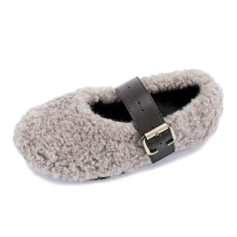 Kid's Autumn Winter Shearling Shoes Children Furry Warm Soft Fashionable Shoes Girls Toddler Cute Fleece Casual Plush Flat Shoes 5