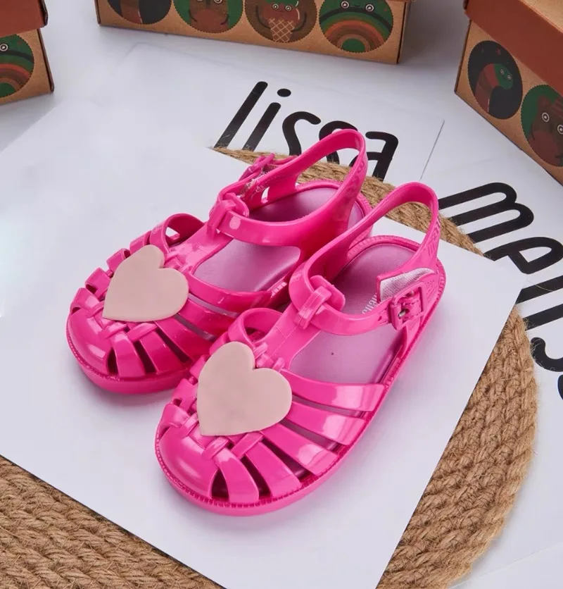 Mini Melissa Girl Brazi Summer Jelly Shoes Little Baby Toddler Fashion Love Heart Soft Sole Roma Sandals Kids Anti-Slip Valentin 6