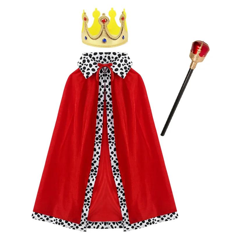 Adult Kids King Emperor Halloween Costume Mantello Rosso King Prince Robe Crown Bambini Festa Di Compleanno Cosplay Puntelli Accessorio