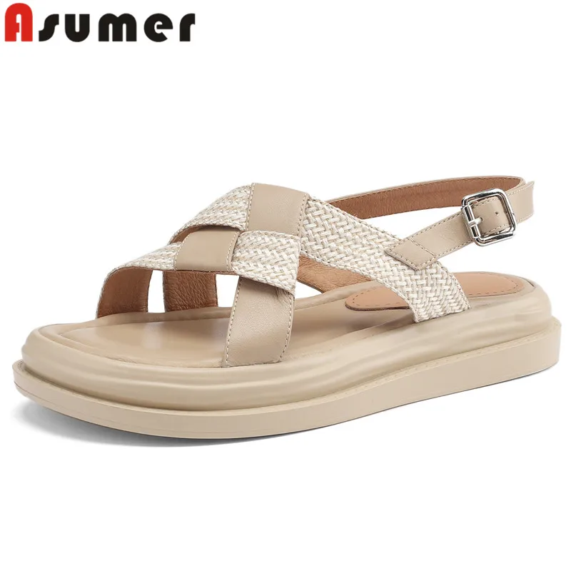 

ASUMER 2024 New Synthetic Back Strap Sandals Women Concise Buckle Slingbacks Platform Shoes Ladies Flat With Heels Sandals