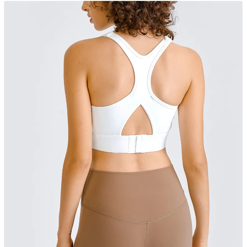 Solid Color Women Sports Bras Gathered Without Steel Ring Running Vest Fitness Front Zipper Sexy Shockproof Underwear