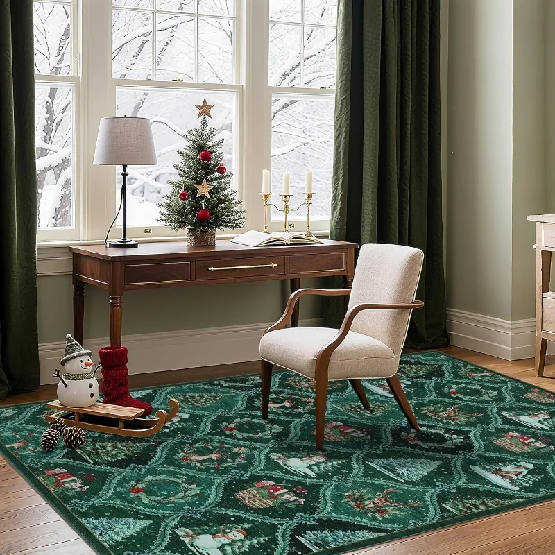 Christmas Living Room Carpet Large Area Christmas Tree Print Bedroom Rugs Machine Washable Non-slip Soft Coffee Table Mats Ковер