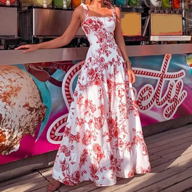 Women Dress Floral Print Ruffles Women Flower Pattern Long Dress Streetwear  3