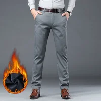 KUBRO Winter Men Warm Trousers Big Size Classic Style Business Fashion Regular Thick Casual Pants Male Brand Khaki Navy Black 2