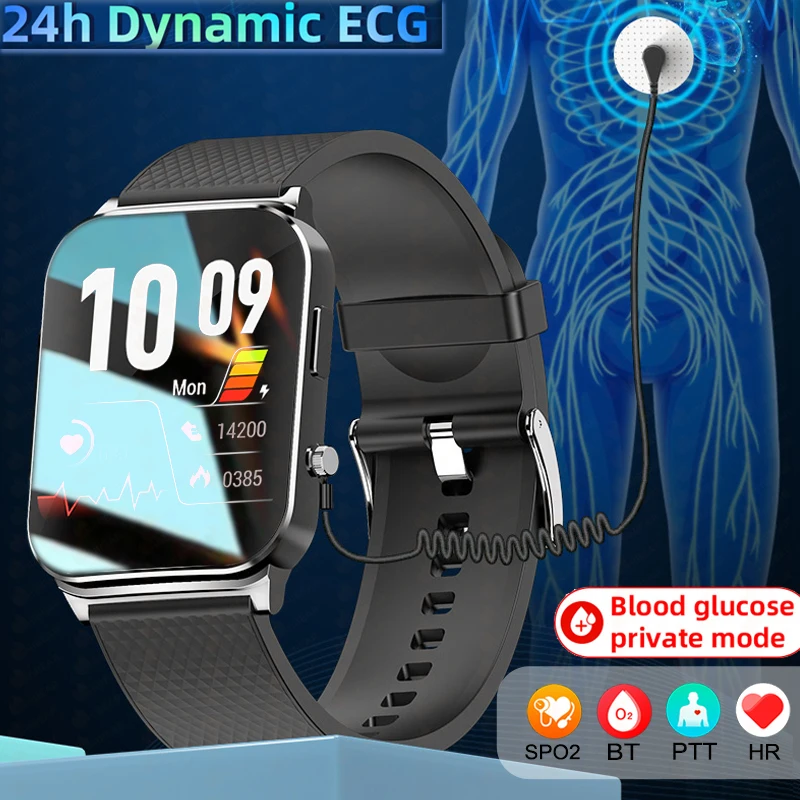 

Blood Sugar Smart Watch Men Women 1.83 inch Full Touch Blood Pressure Monitor Thermometer Health Watch ECG+PPG Smartwatch Ladies