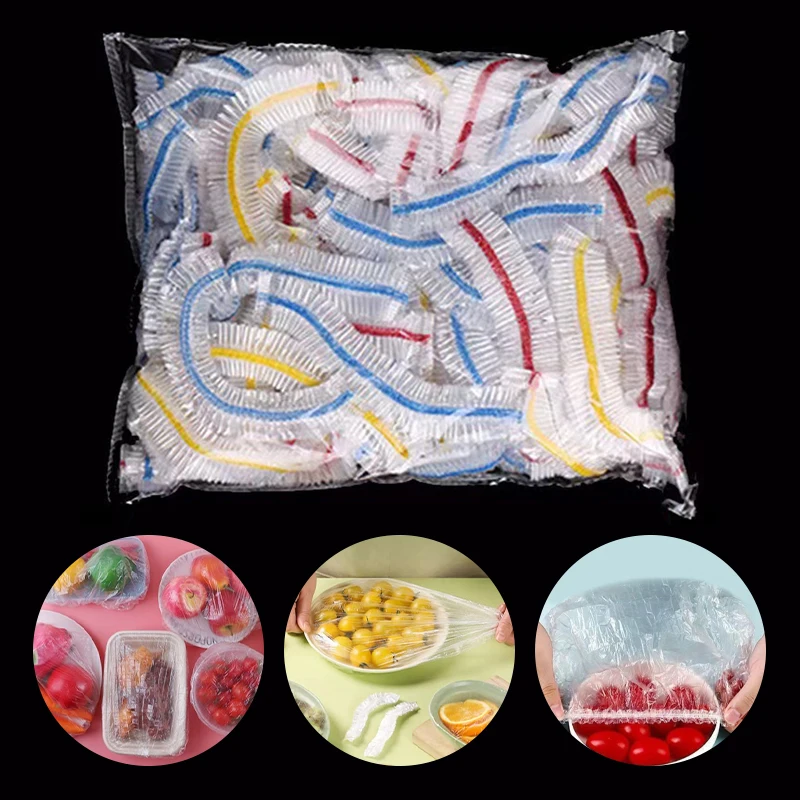 

100/200/300pcs Food Grade Fruit Fresh-keeping Plastic Bag Kitchen Accessories Colorful Saran Wrap Disposable Food Cover