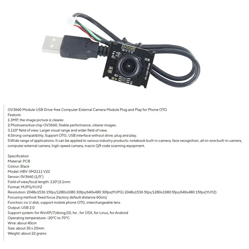 T31C-OV3660 얼굴 인식 내장 카메라 모듈-USB 드라이브 300만 픽셀 노트북 무료 컴퓨터 외부 카메라용