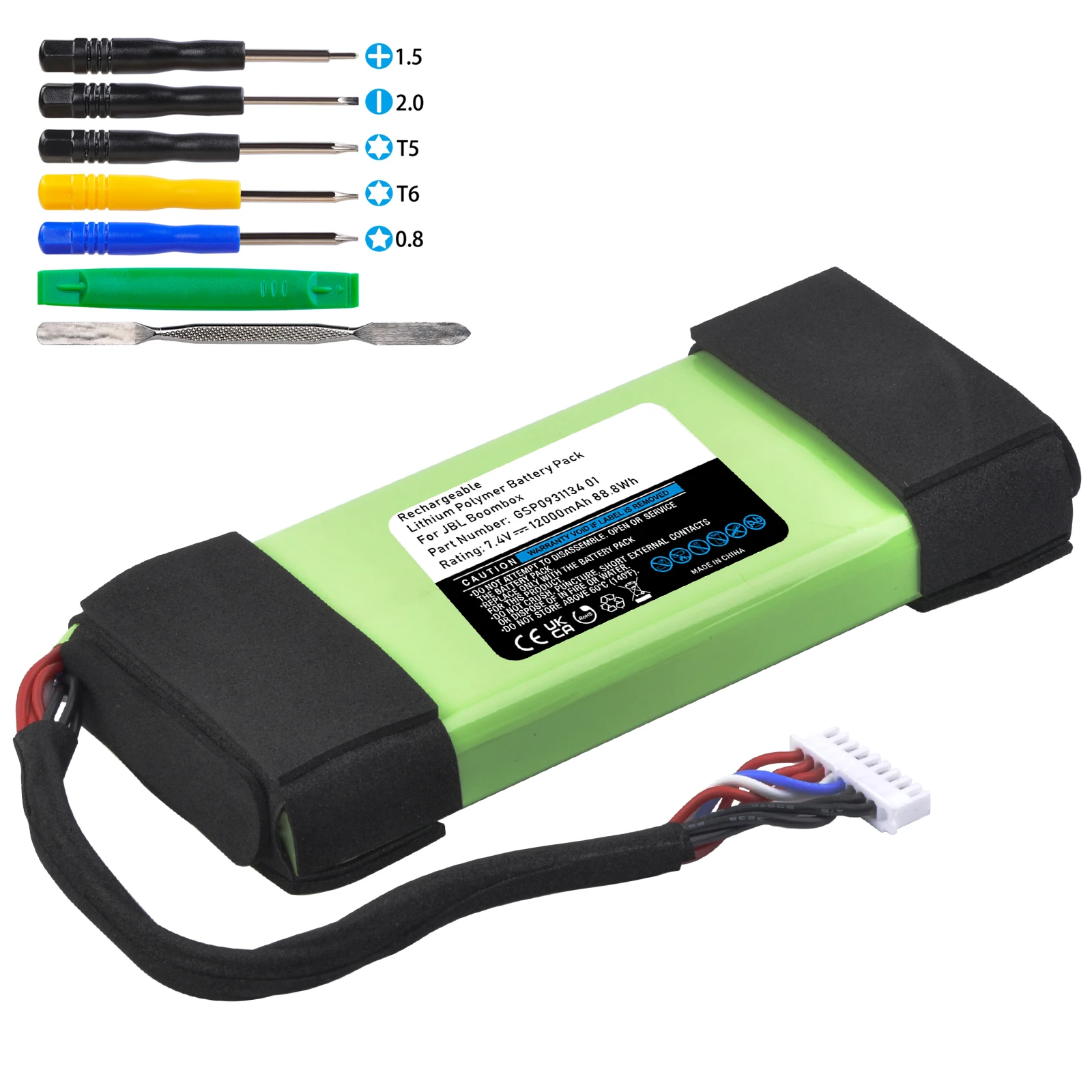 

Аккумулятор GSP0931134 01 для колонок JBL Boombox, беспроводной, Bluetooth, 7,4 В, 12000 мАч, Вт/ч, литий-полимерный