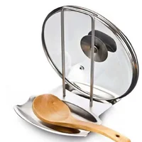 Support de couvercle de casserole en acier inoxydable, support de rangement de cuisine pour ustensiles et vaisselle, organisateur multifonctionnel pour usage domestique 2