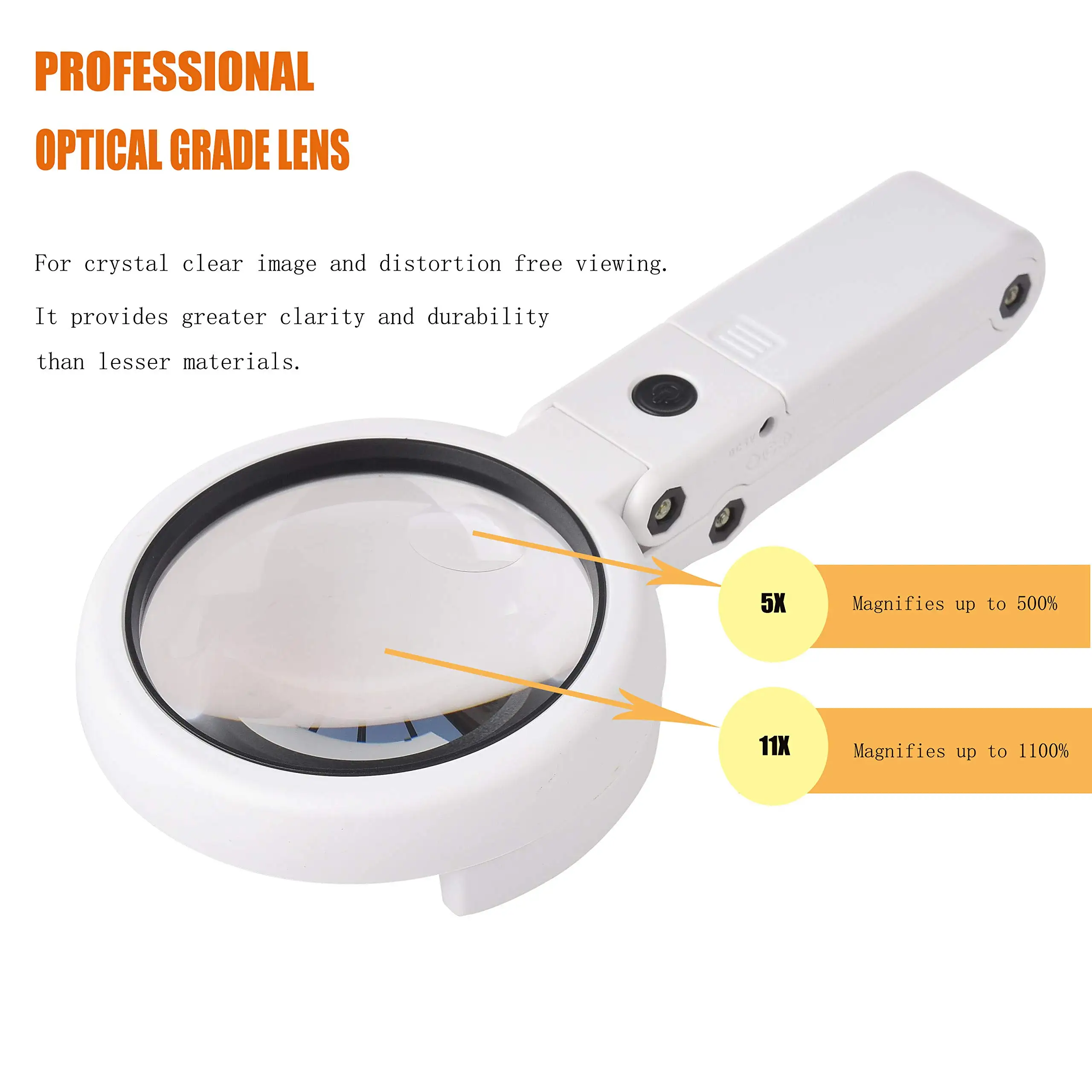 Folding Magnifying Glass 5x 11x with 8 LED Lights Stand for Seniors Reading