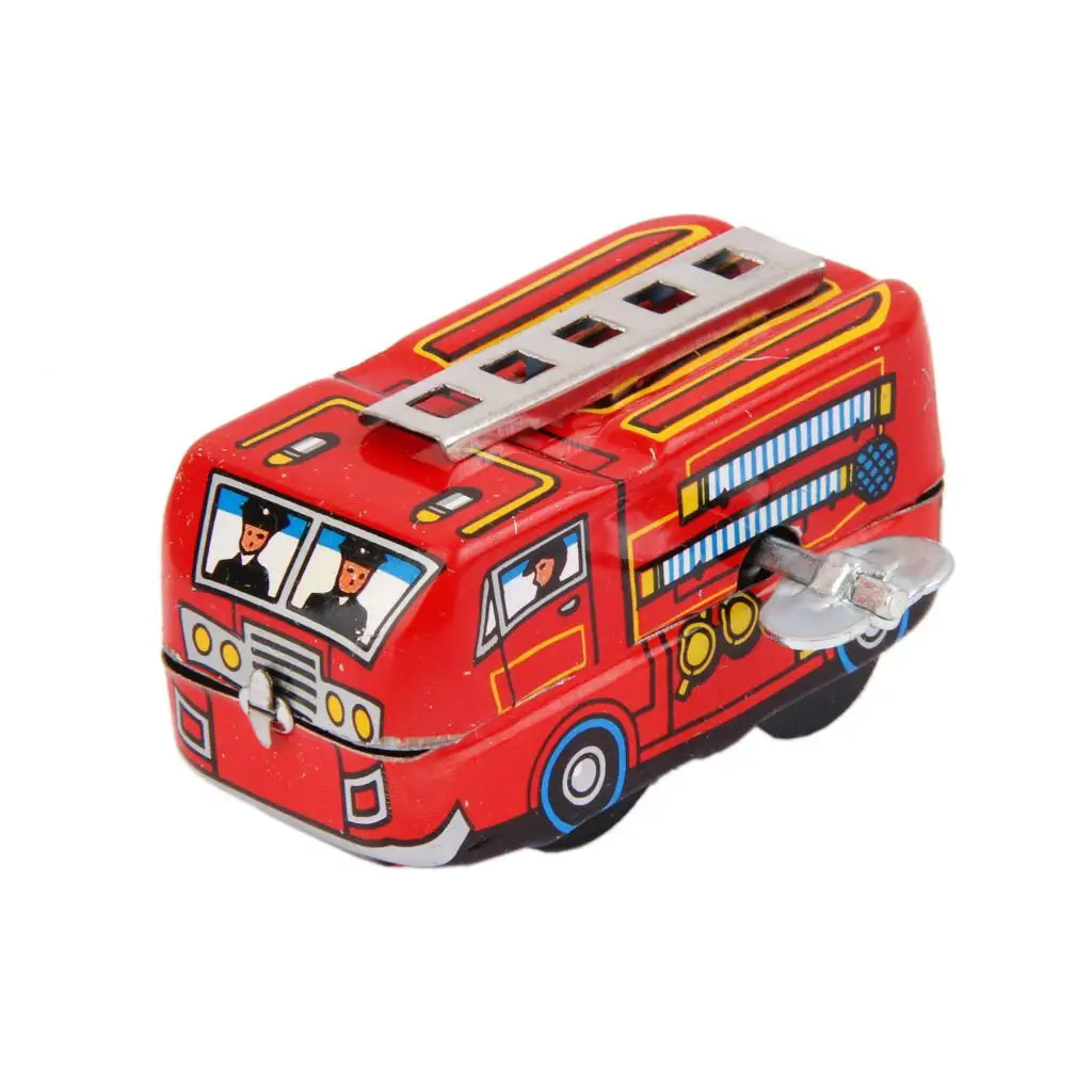 

Vintage 80's Firefighter Fire Truck Clockwork Wind Up Collectable Tin Toys